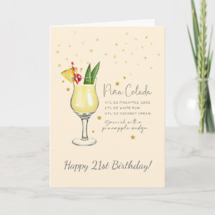 Tarjeta Pina Colada Cocktail 21st Happy Birthday Card