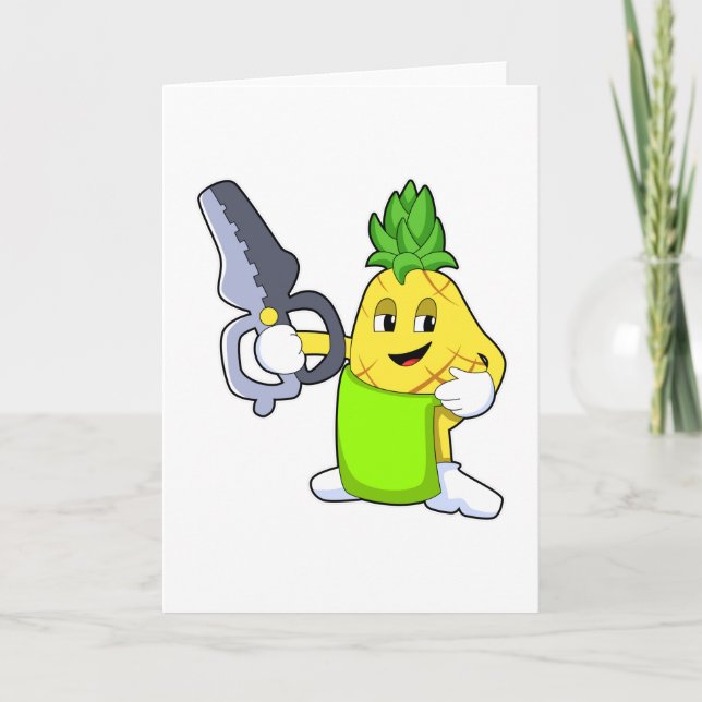 Tarjeta Piña como peluquero con tijeras y Razor (Anverso)