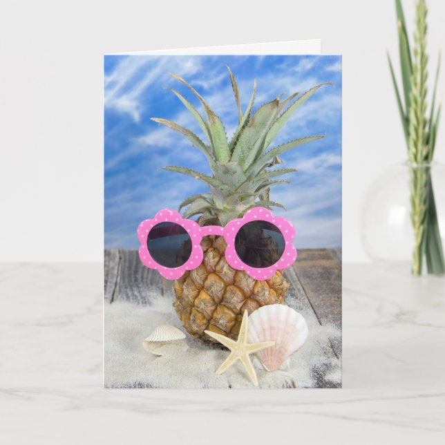 Tarjeta piña de cumpleaños con gafas de sol (Anverso)