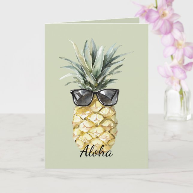 Tarjeta Piña Tropical Aloha con Gafas de Sol (Orquídea)