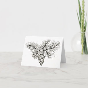 Tarjeta Piñas de pino con pluma y tinta, impresión de ilus
