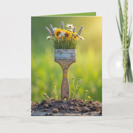 Tarjeta Pincel de cumpleaños con flores silvestres