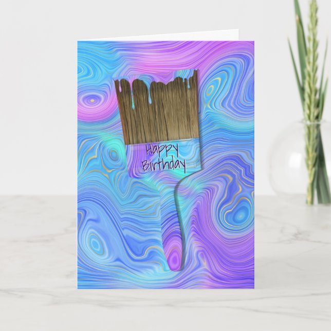 Tarjeta Pincel de pintado de cumpleaños 3D Resumen (Anverso)
