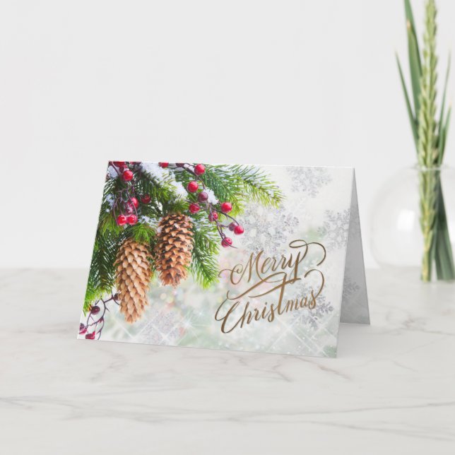 Tarjeta Pine Cones Rojo Berry Feliz Navidad (Anverso)