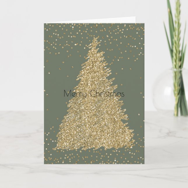 Tarjeta Pine Green Gold Purpurina Sparkke Christmas Tree (Anverso)