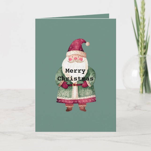 Tarjeta Pine Green Red Merry Christmas Santa (Anverso)
