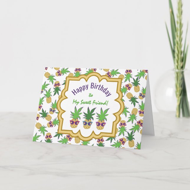 Tarjeta Pineapples con gafas de sol Cumpleaños (Anverso)