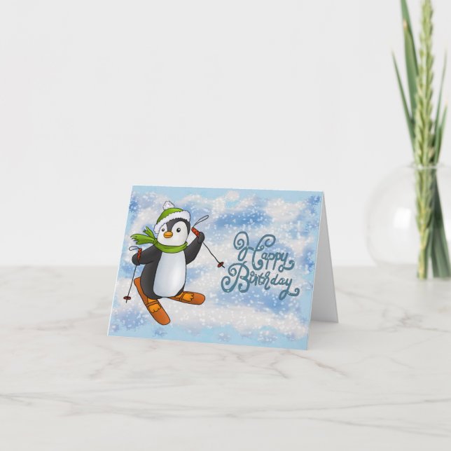 Tarjeta Pinguin mit Ski Karte (Anverso)