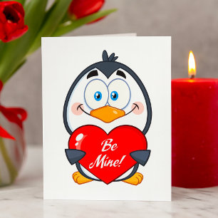 Tarjeta Pingüino Adorable Sosteniendo Mi Corazón Tuyo