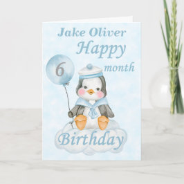 Tarjeta Pingüino Azul 6 meses cumpleaños
