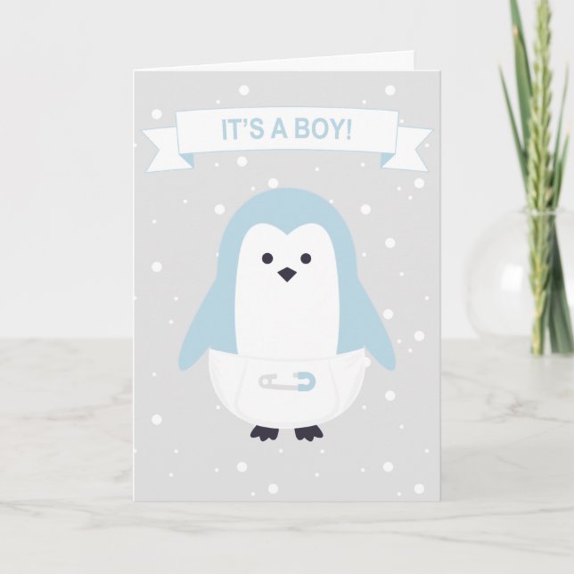 Tarjeta pingüino azul para bebés (Anverso)