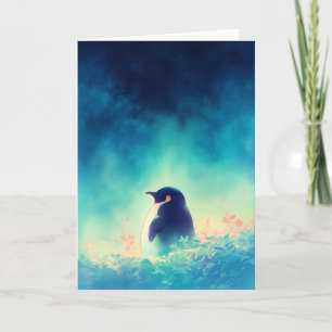 Tarjeta Pingüino Bajo el Cielo Oscuro