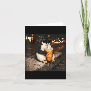 Tarjeta Pingüino bebiendo café con hielo meme divertido de