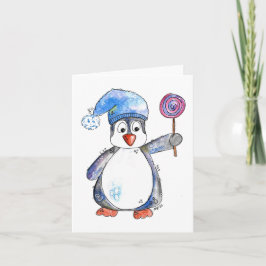 Tarjeta Pinguino Caprichoso y Lindo con una Paleta