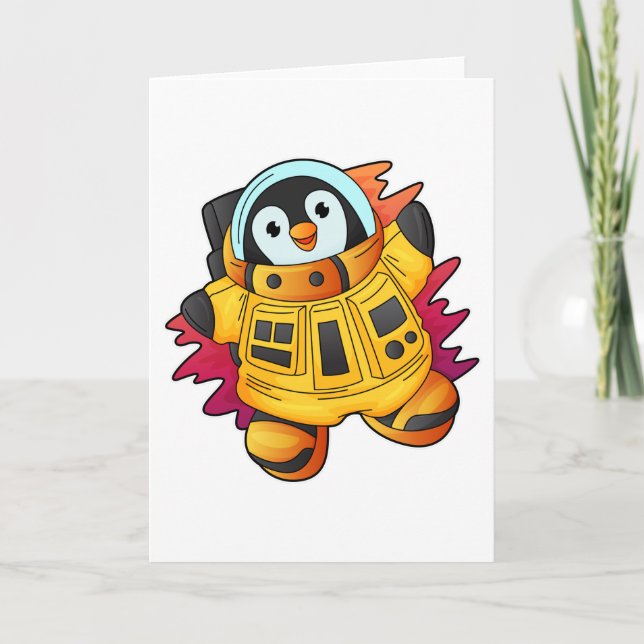 Tarjeta Pingüino como astronauta con traje (Anverso)