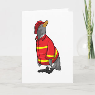 Tarjeta Pingüino como bombero con casco