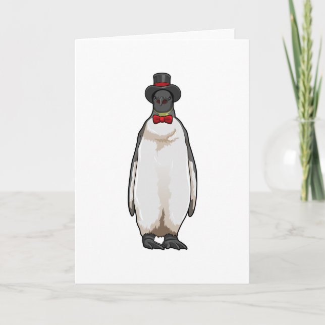 Tarjeta Pingüino como caballero con sombrero (Anverso)