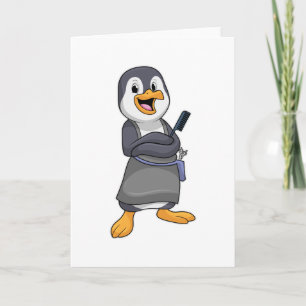 Tarjeta Pingüino como estilista con peine