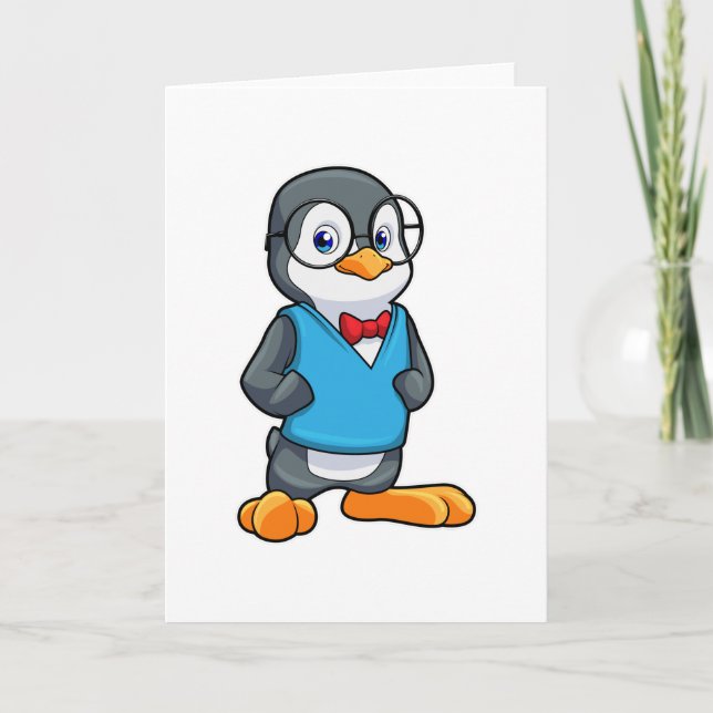 Tarjeta Pingüino como friki con gafas (Anverso)