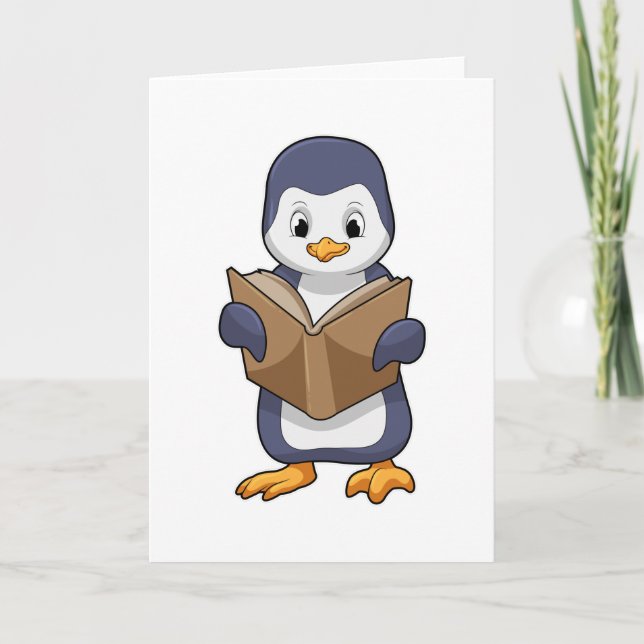 Tarjeta Pingüino como friki con libro (Anverso)