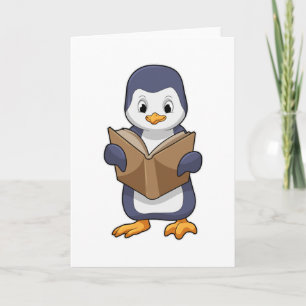 Tarjeta Pingüino como friki con libro