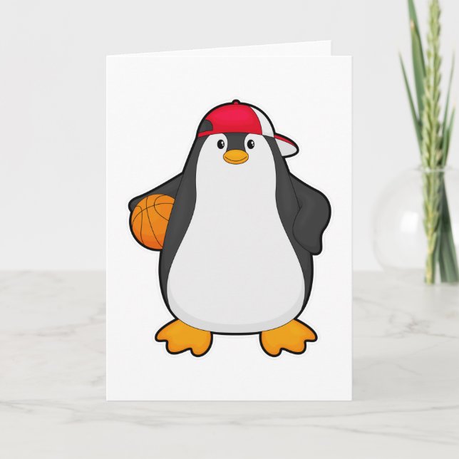 Tarjeta Pingüino como jugador de baloncesto con balón de b (Anverso)