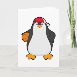Tarjeta Pingüino como jugador de baloncesto con balón de b