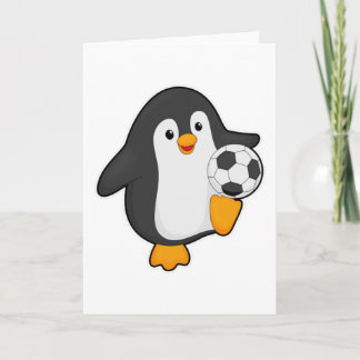 Tarjeta Pingüino como jugador de fútbol con balón de fútbo