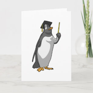 Tarjeta Pingüino como maestro con puntero