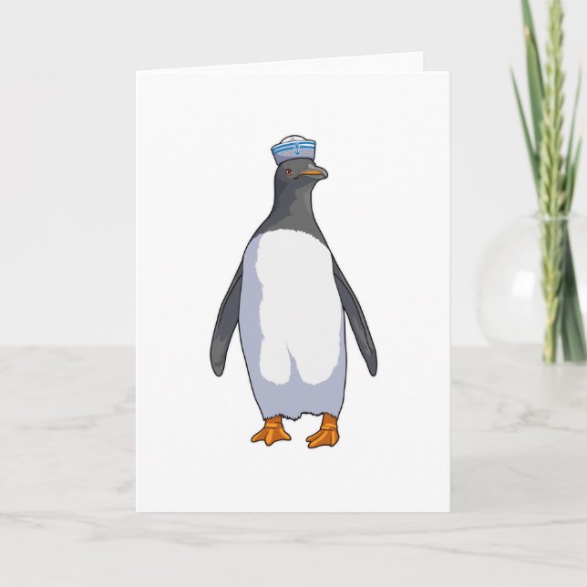 Tarjeta Pingüino como marinero con sombrero (Anverso)