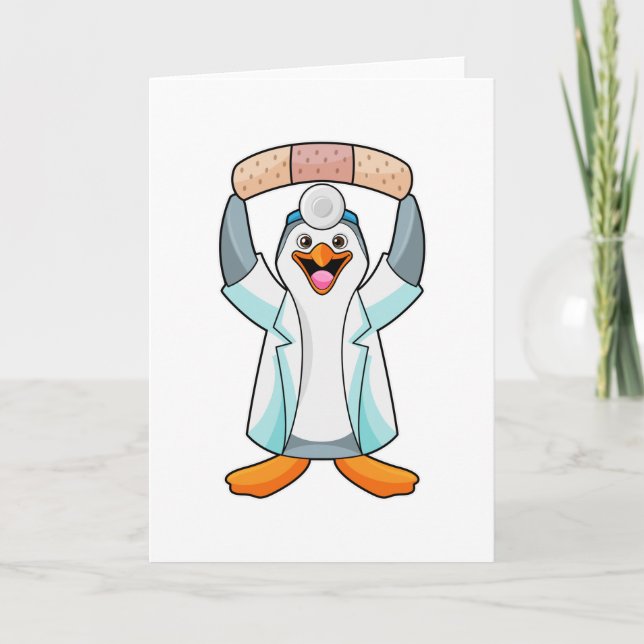 Tarjeta Pingüino como médico con yeso (Anverso)