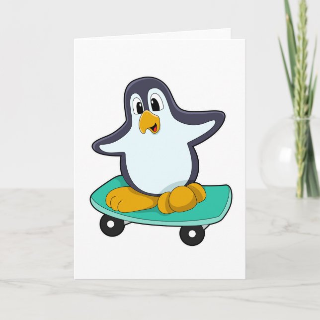 Tarjeta Pingüino como patinador en monopatín (Anverso)