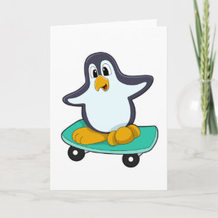 Tarjeta Pingüino como patinador en monopatín