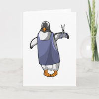 Pingüino como peluquero con tijeras