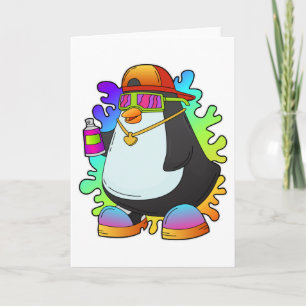 Tarjeta Pingüino como pintor con spray