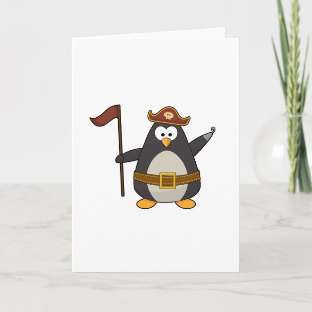 Tarjeta Pingüino como Pirata con cinturón y sombrero de pi (Anverso)