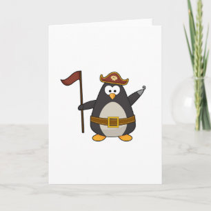 Tarjeta Pingüino como Pirata con cinturón y sombrero de pi