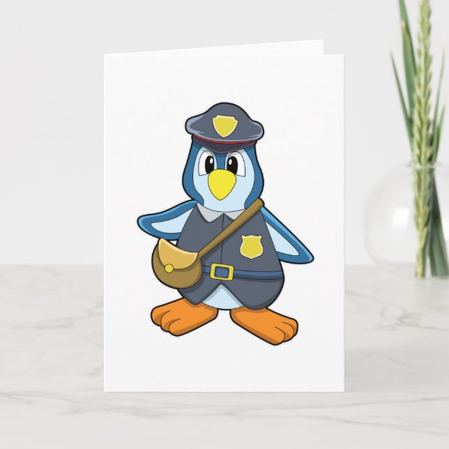 Tarjeta Pingüino como policía con bolso (Anverso)