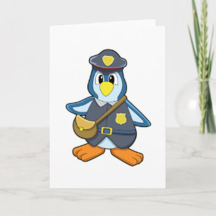 Tarjeta Pingüino como policía con bolso