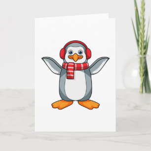 Tarjeta Pingüino con Bufanda y Auriculares
