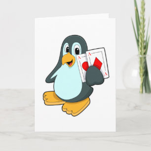 Tarjeta Pingüino con cartas de póquer