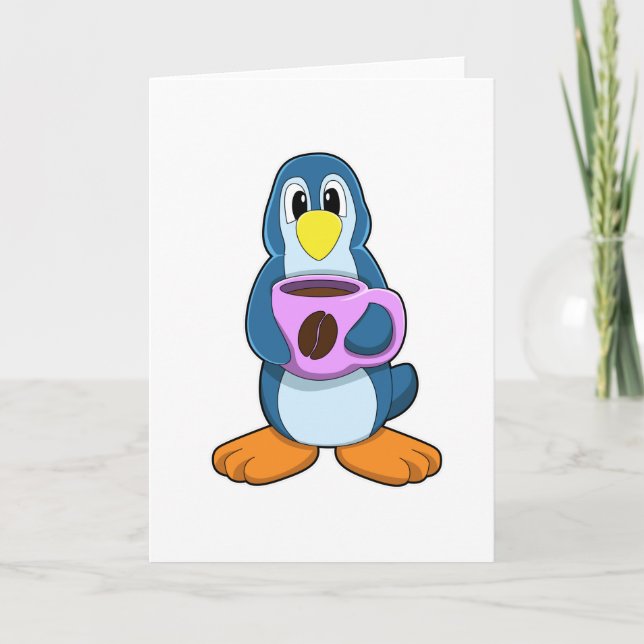 Tarjeta Pingüino con Copa de Café (Anverso)
