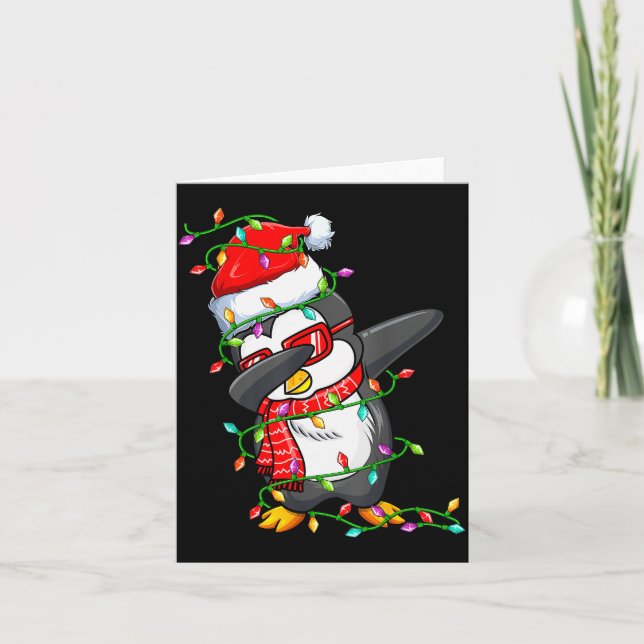 Tarjeta Pingüino con Dabbing que Lleva Gorro de Santa - Am (Anverso)