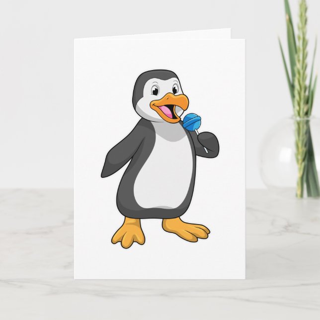 Tarjeta Pingüino con dulces de piruleta (Anverso)