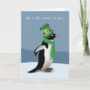 Tarjeta Pingüino con el verde con el gracioso Día de St Pa