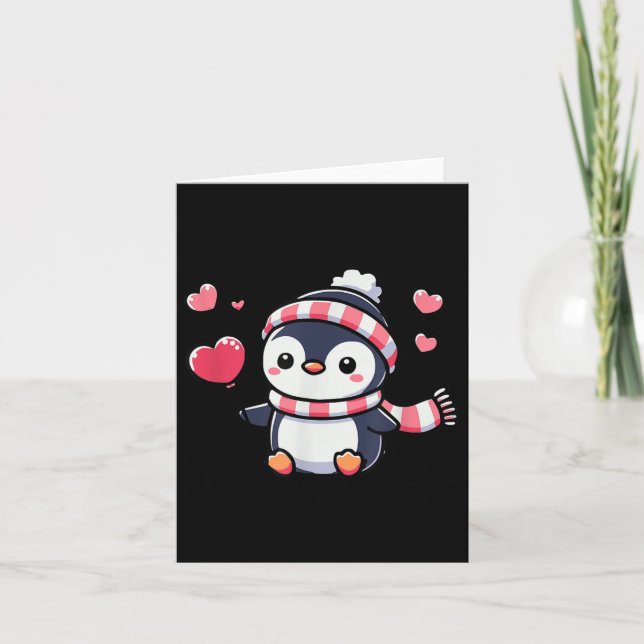 Tarjeta Pingüino Con Globo De Corazón  (Anverso)