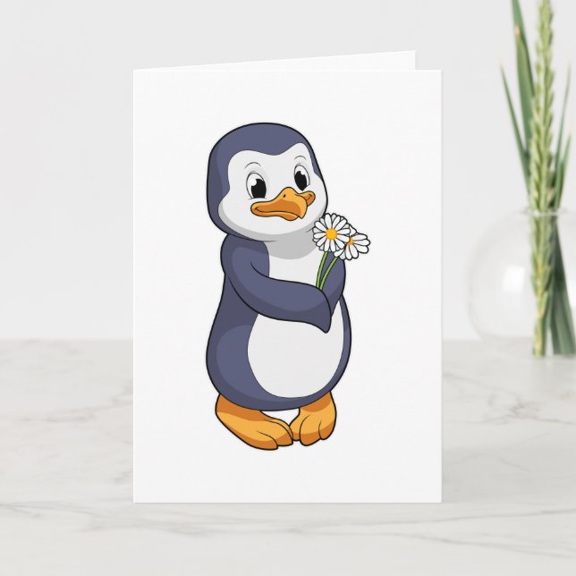 Tarjeta Pingüino con margarita (Anverso)