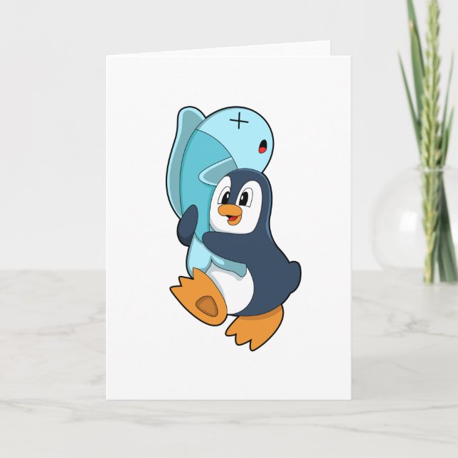 Tarjeta Pingüino con pez (Anverso)