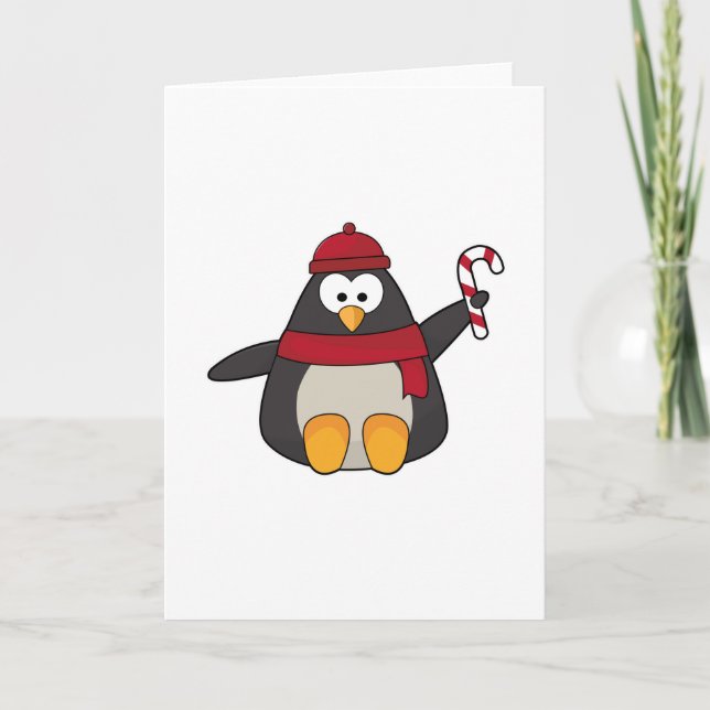 Tarjeta Pingüino con sombrero y bufanda (Anverso)
