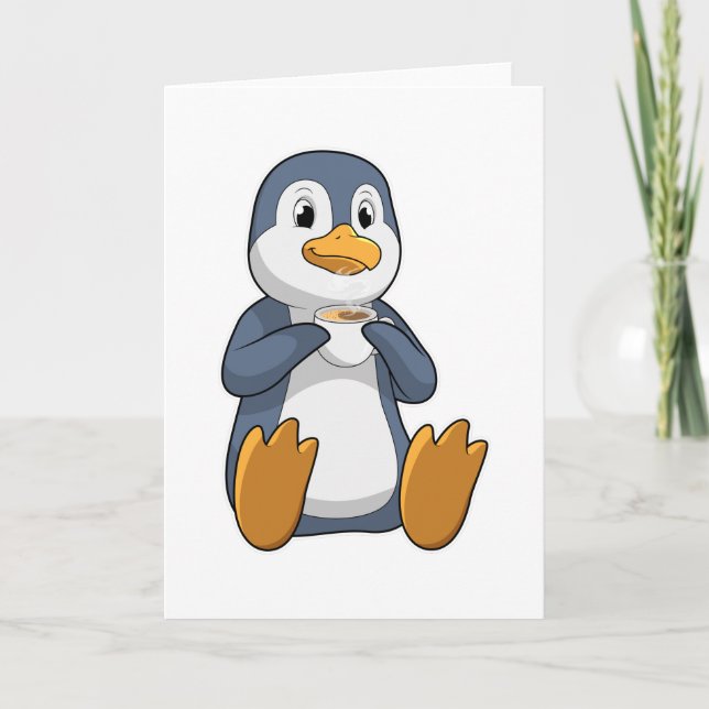 Tarjeta Pingüino con Taza de Café (Anverso)